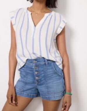 Faherty Dream 100% Organic Cotton Gauze Dylan Striped Top Medium Blue/White